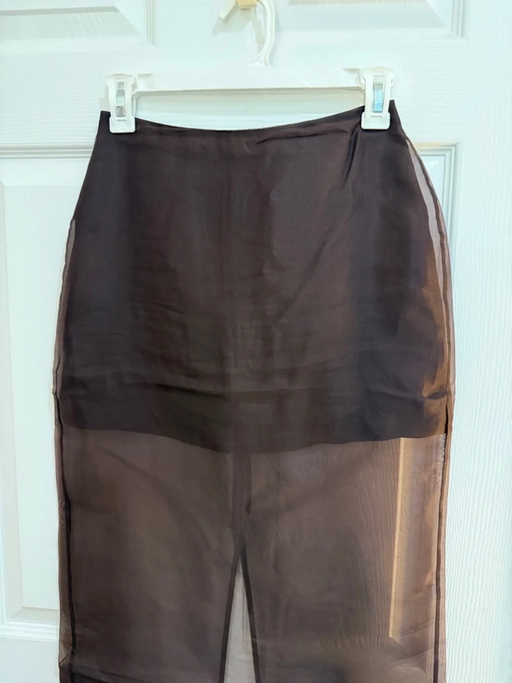 Sian Dark Choc Silk Organza Midi Skirt- Brown - Picture 7 of 12
